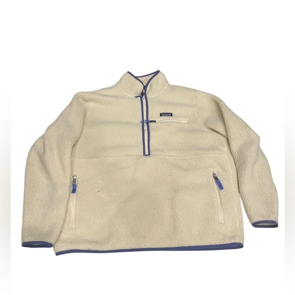 Patagonia Cream Fleece with Blue Trim Size:XL